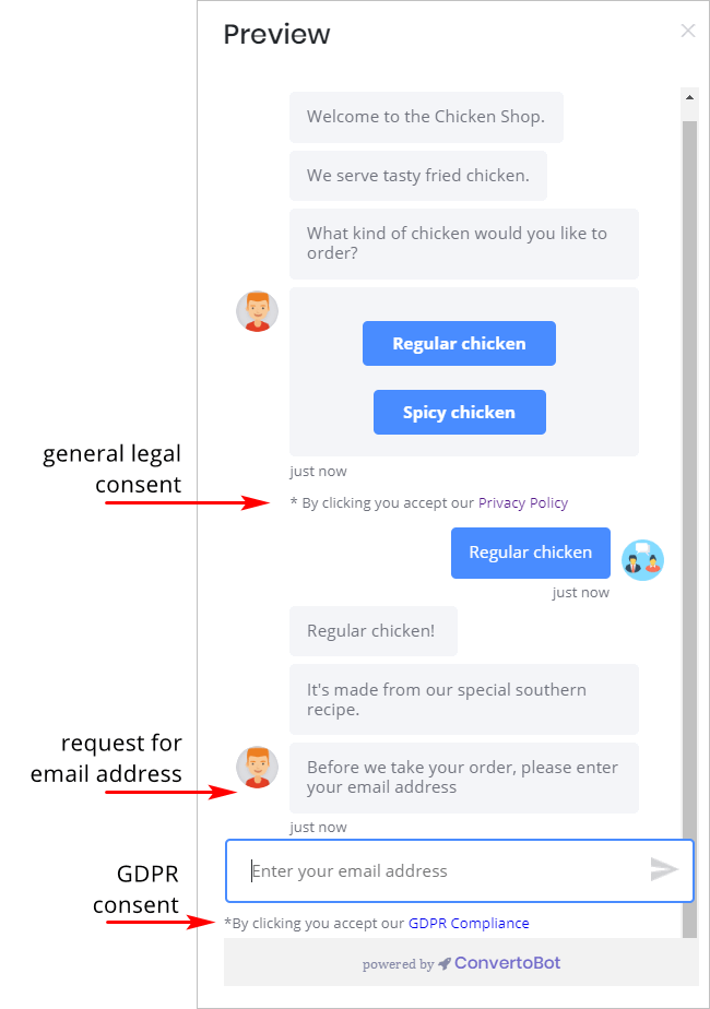 Legal & GDPR consent in the Bot