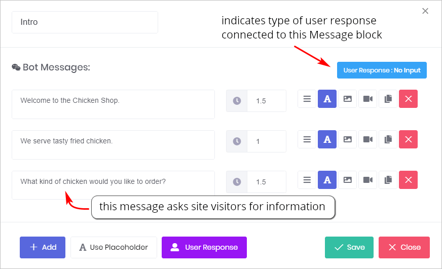 User Response & Message Panel Indication
