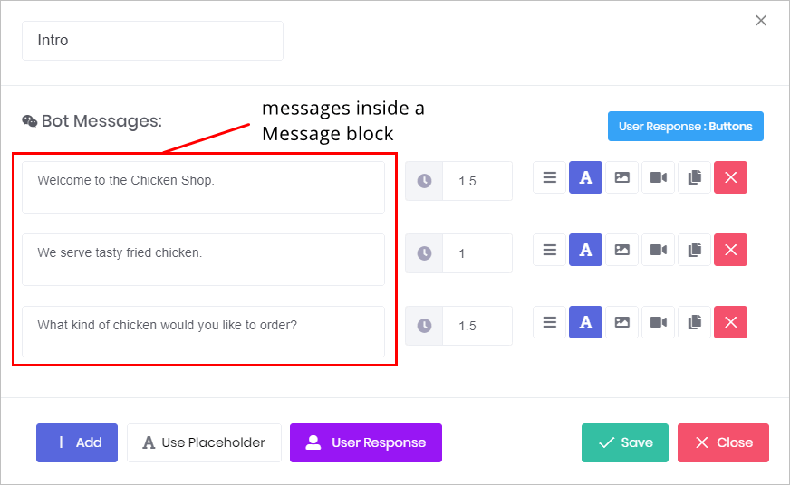 Message inside the message block