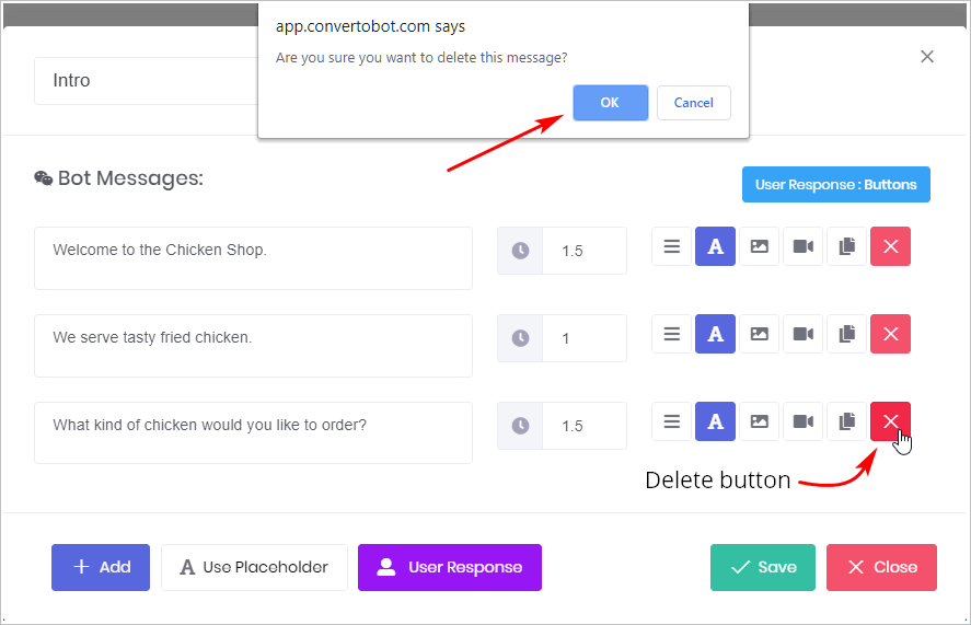 User Response_Delete Button