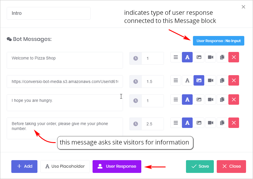 User Response & Message Panel Indication