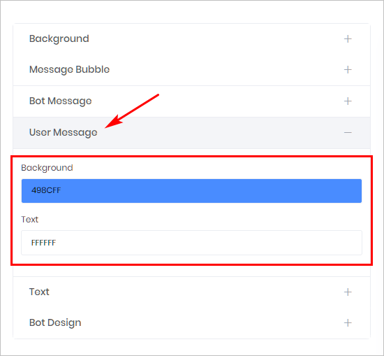 User Message Color Settings